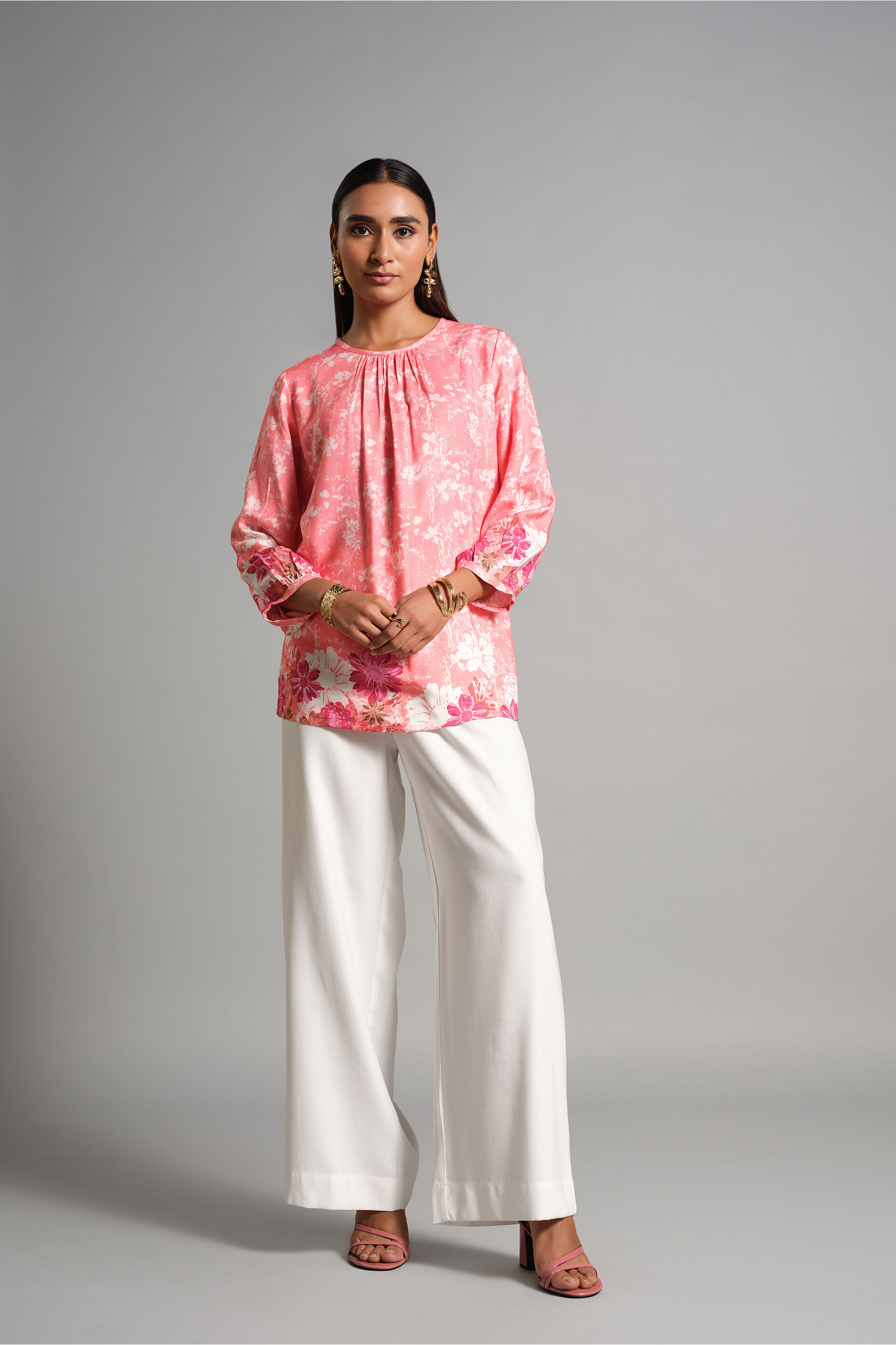 Coral Blooms Top, Coral, image 2